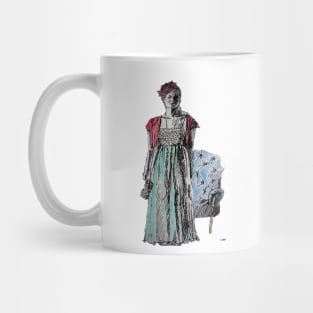 Glamorous Woman with a Red Rose in Evening Dress Watercolor and Ink Painting Mug